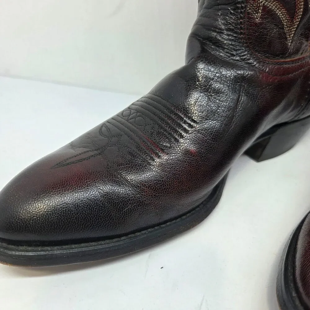 Laredo Mens Black And Burgundy Leather Cowboy Boots Size US 9.5 D